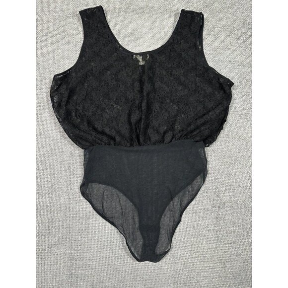 NWOT Vintage Delicates Bodysuit Womens 2X 22/24 Black Sheer Sequin‎ Sexy - Picture 4 of 15